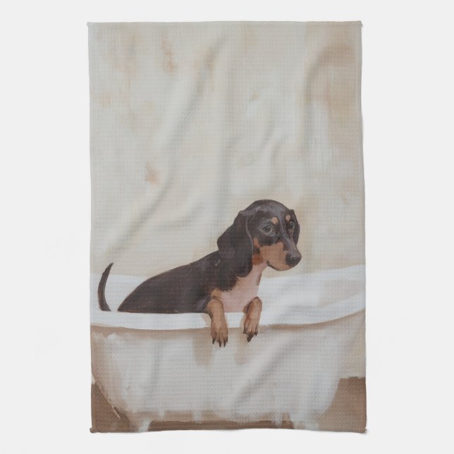 Linge De Cuisine Dachshund dans le bain (Vertical)