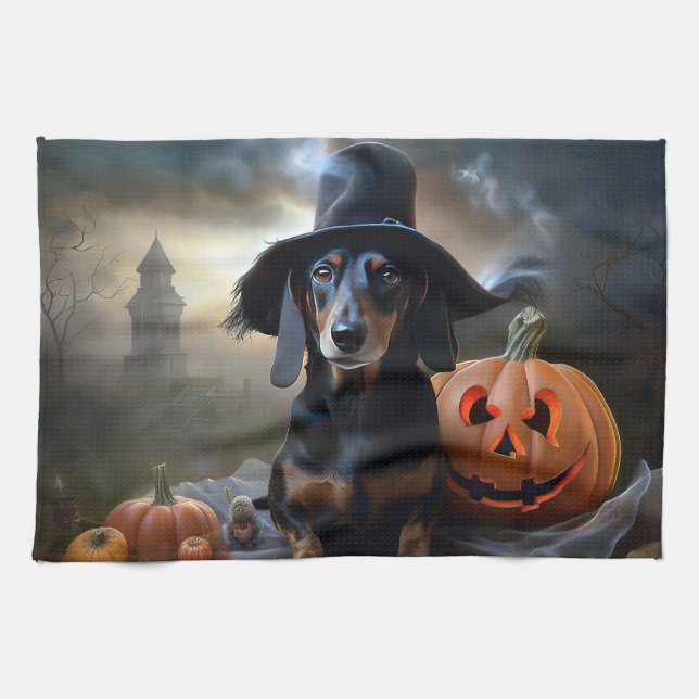 Linge De Cuisine Dachshund Halloween effroi (Horizontal)