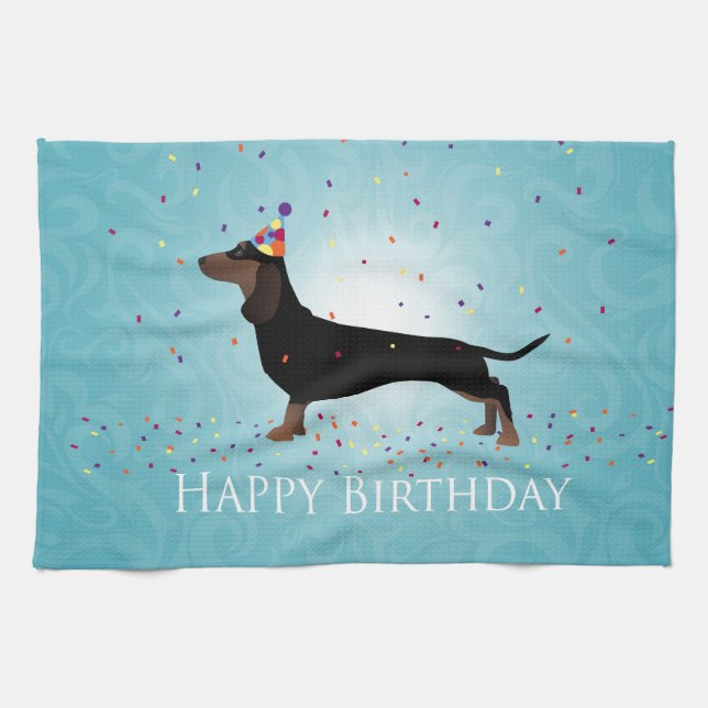 Linge De Cuisine Dachshund Joyeux Design d'anniversaire (Horizontal)
