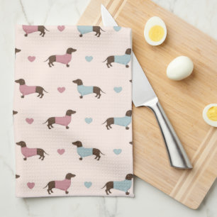 Linge De Cuisine Dachshunds and Hearts Tea Towel