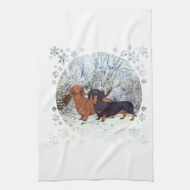 Linge De Cuisine Dachshunds dans le Snow (Vertical)