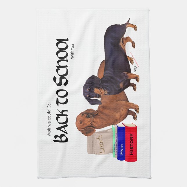 Linge De Cuisine Dachshunds Retour à l'école (Vertical)