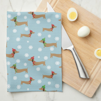 Linge De Cuisine Dachshunds & Snowflakes sur Blue