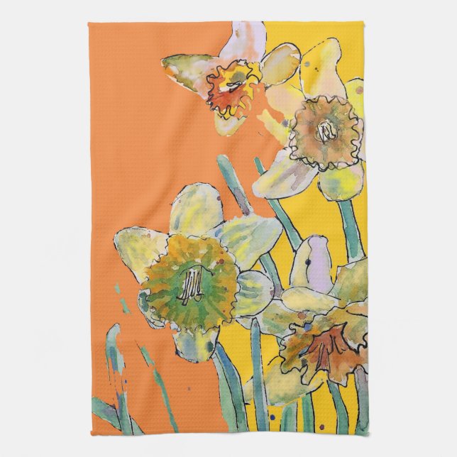 Linge De Cuisine Daffodique Fleur Floral Ressort Aquarelle Orange (Vertical)