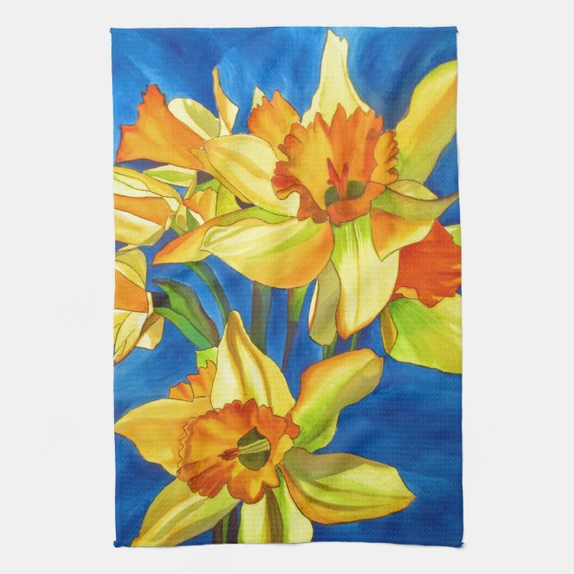 Linge De Cuisine Daffodique jaune narcisse aquarelle peinture (Vertical)