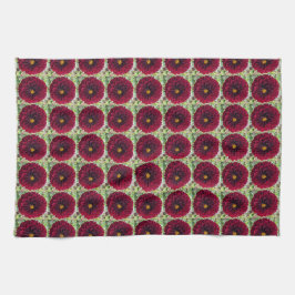 Linge De Cuisine Dahlia rouge profond motif floral