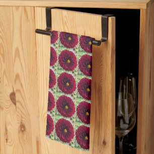 Linge De Cuisine Dahlia rouge profond motif floral