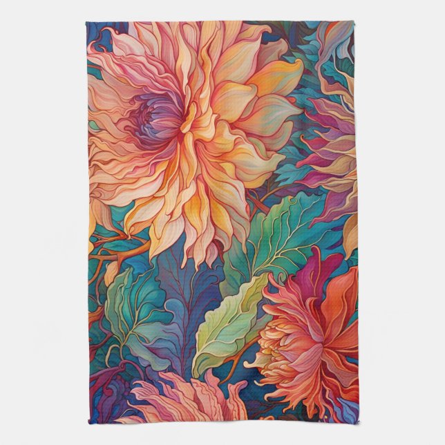 Linge De Cuisine Dahlia Tapisserie florale (Vertical)