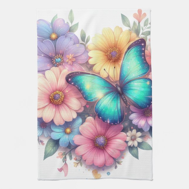 Linge De Cuisine Daisy Flowers with a Beautiful Butterfly (Vertical)