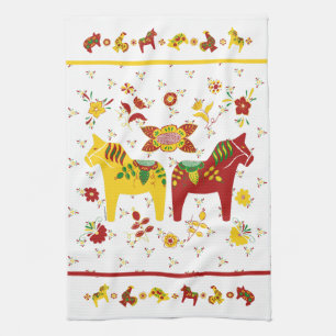 Linge De Cuisine Dala folklorique suédoise Cheval l Rouge et Jaune