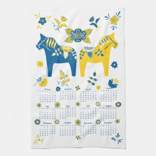 Linge De Cuisine Dala Horse suédois Année complète 2026 Calendrier