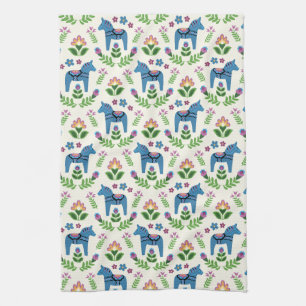 Linge De Cuisine Dala suédois Chevaux bleu