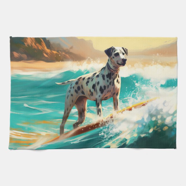 Linge De Cuisine Dalmation Plage Surf Peinture (Horizontal)