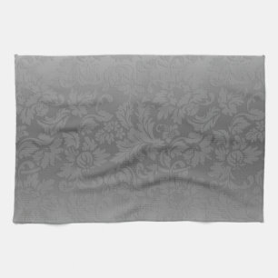 Linge De Cuisine Damas florales monochromatiques gris argenté métal