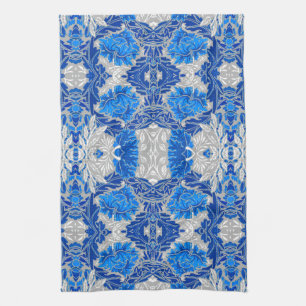 Linge De Cuisine Damas florales, Sapphire bleu et gris