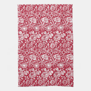Linge De Cuisine Damassé, rouge et blanc d'oeillet de Nouveau d'art