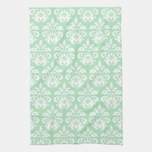 Linge De Cuisine Damassé verte et blanche en bon état
