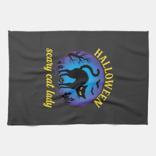 Linge De Cuisine Dame de chat effrayante Halloween Chat noir