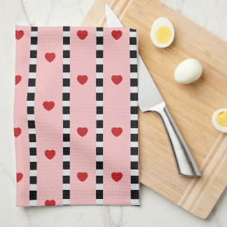 Linge De Cuisine Damier à rayures cœurs roses et rouges