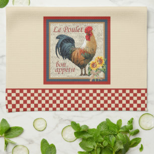 Linge De Cuisine Damier français de rouge de coq de cuisine de pays