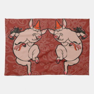 Linge De Cuisine Dancing Pig Antique Cute Danseuse