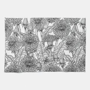 Linge De Cuisine Dandelions, noir et blanc