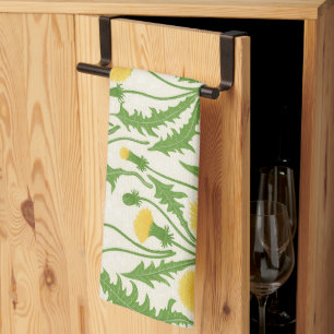 Linge De Cuisine Dandelions, vert, jaune et blanc