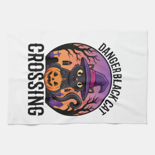Linge De Cuisine Danger Halloween Chat Noir Traversée