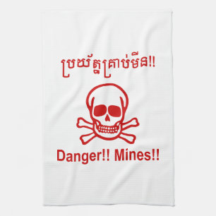 Linge De Cuisine Danger ! ! Les mines ! ! SYMBOLE ☠ Cambodgien Khme