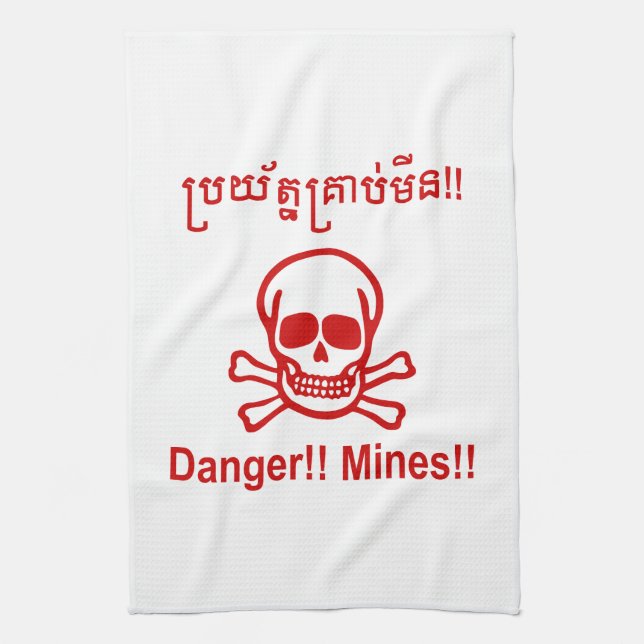 Linge De Cuisine Danger ! ! Les mines ! ! SYMBOLE ☠ Cambodgien Khme (Vertical)