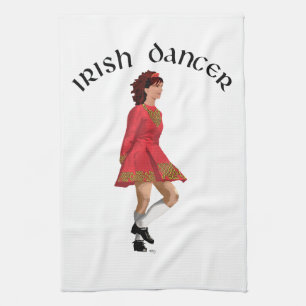 Linge De Cuisine Danseuse Irlandaise Brune en Rouge