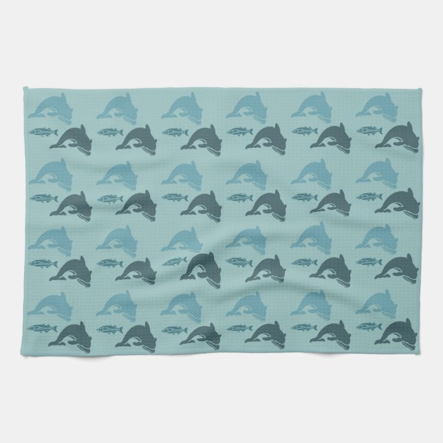 Linge De Cuisine Dauphins et poissons (Horizontal)