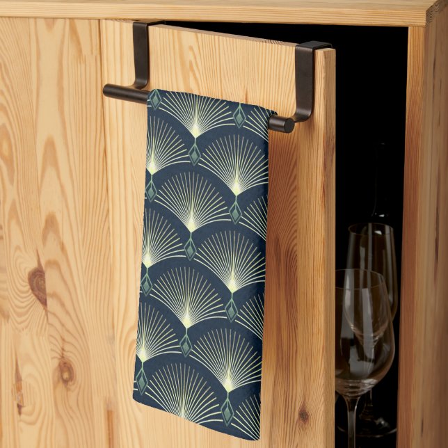 Linge De Cuisine Déco Art déco bleu foncé Motif géométrique élégant (Pliage en tiers)