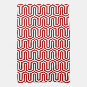 Linge De Cuisine Déco motif égyptien - rouge et blanc