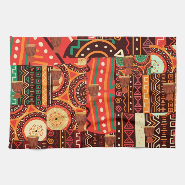 Linge De Cuisine Décor africain noir Kente Tribal Motif (Horizontal)
