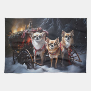 Linge De Cuisine Décor de Noël Chihuahua Snowy Sleigh