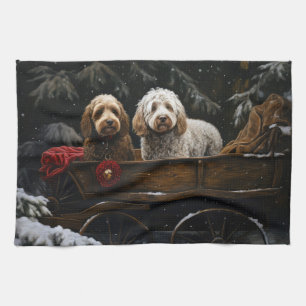 Linge De Cuisine Décor de Noël Cockapoo Snowy Sleigh