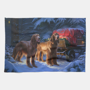 Linge De Cuisine Décor de Noël de Snowy Sleigh Setter rouge irlanda