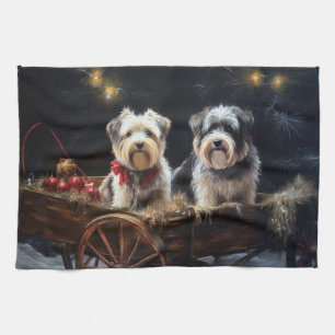 Linge De Cuisine Décor de Noël du Biewer Terrier Snowy Sleigh
