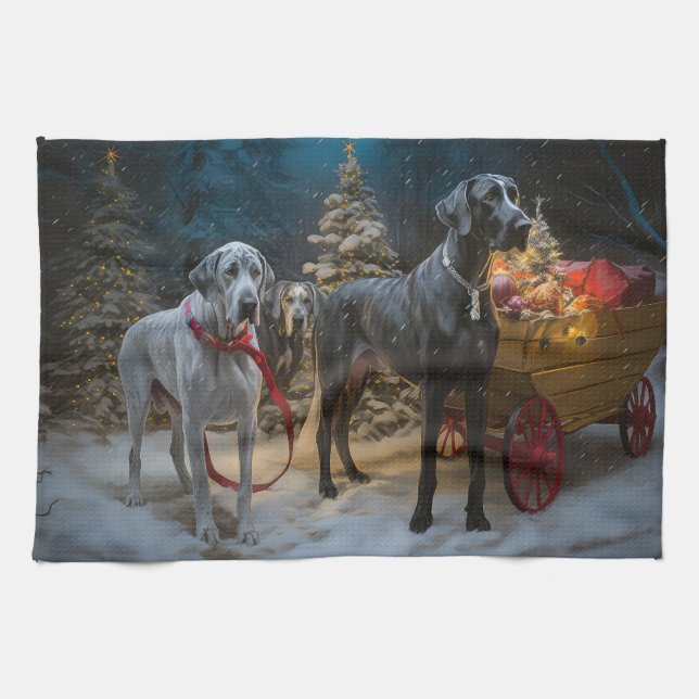 Linge De Cuisine Décor de Noël du grand Dane Snowy Sleigh (Horizontal)