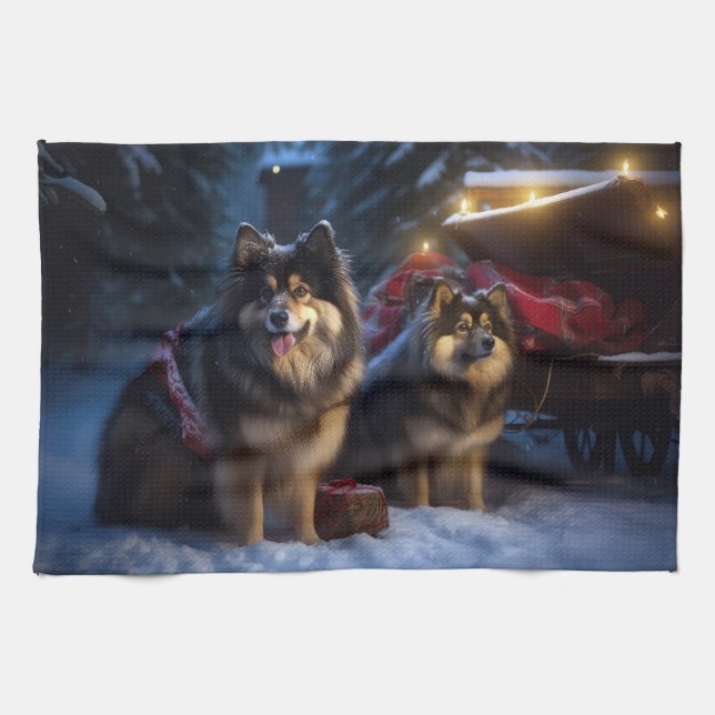Linge De Cuisine Décor de Noël Lapphund Snowy Sleigh (Horizontal)