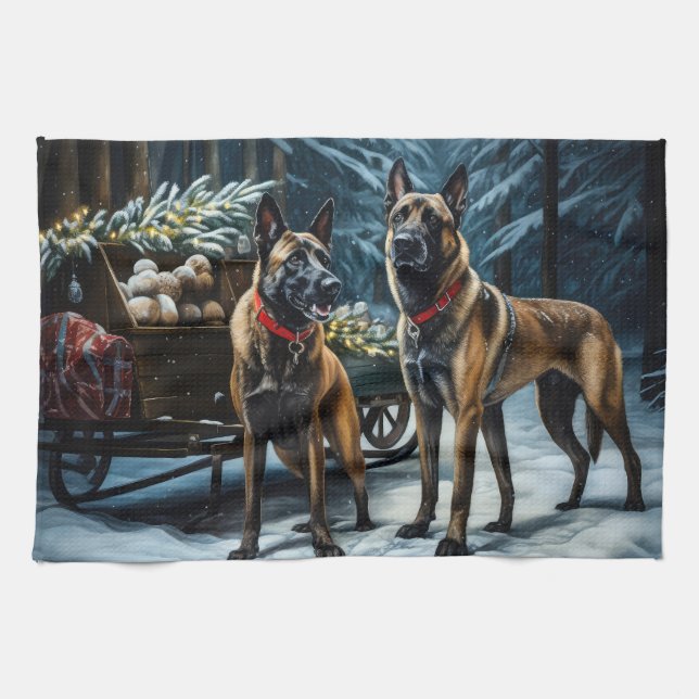 Linge De Cuisine Décor de Noël Malinoi Snowy Sleigh (Horizontal)