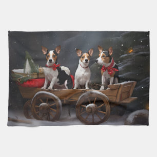 Linge De Cuisine Décor de Noël Rat Terrier Snowy Sleigh