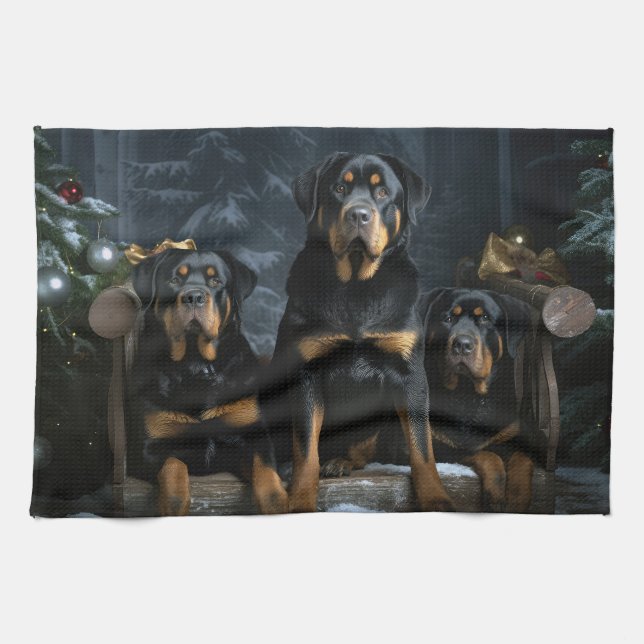 Linge De Cuisine Décor de Noël Rottweiler Snowy Sleigh (Horizontal)