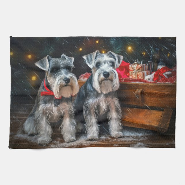 Linge De Cuisine Décor de Noël Schnauzer Snowy Sleigh (Horizontal)