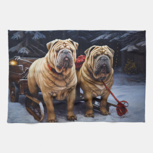 Linge De Cuisine Décor de Noël Shar Pei Snowy Sleigh