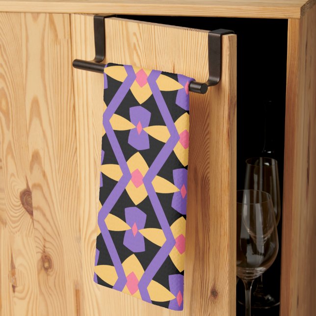 Linge De Cuisine Décor violet et jaune (Pliage en tiers)