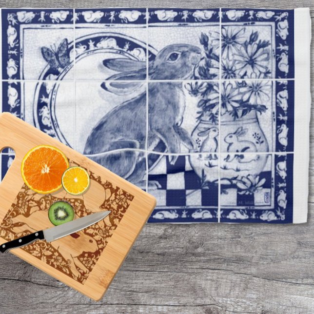 Linge De Cuisine Dedham Bleu Blanc Cute Lapin Lapin Lapin Russe (Créateur téléchargé)