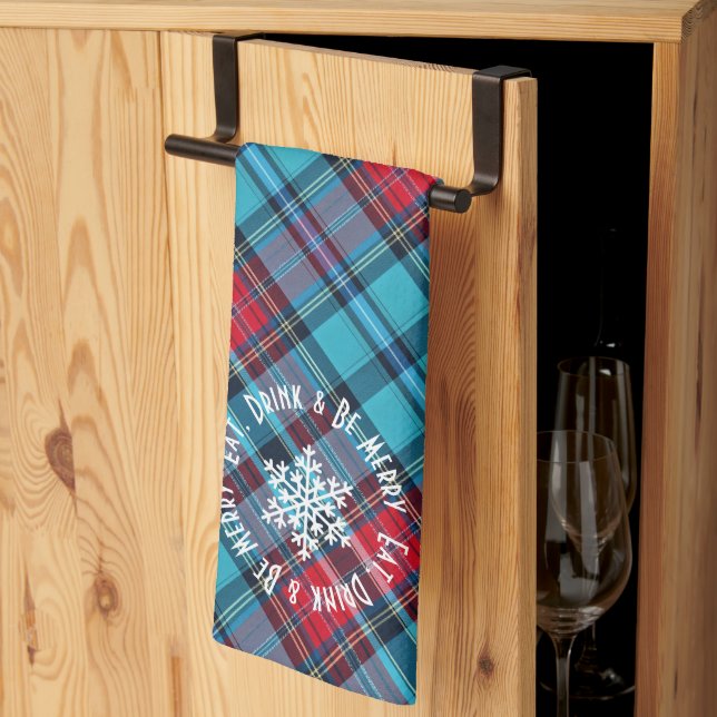 Linge De Cuisine Deep Indigo, Aqua, Red & Shades of Blue Plaid (Pliage en tiers)