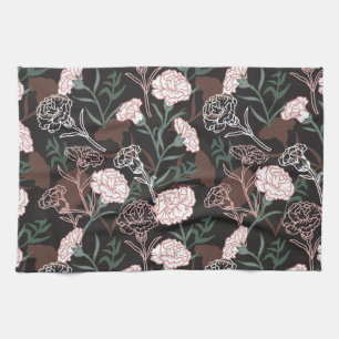 Linge De Cuisine Délicates oeillets roses avec fleurs Feuilles vert